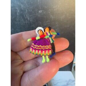 Handmade Mexican Crochet Couple Brooch Vintage Costume Jewelry